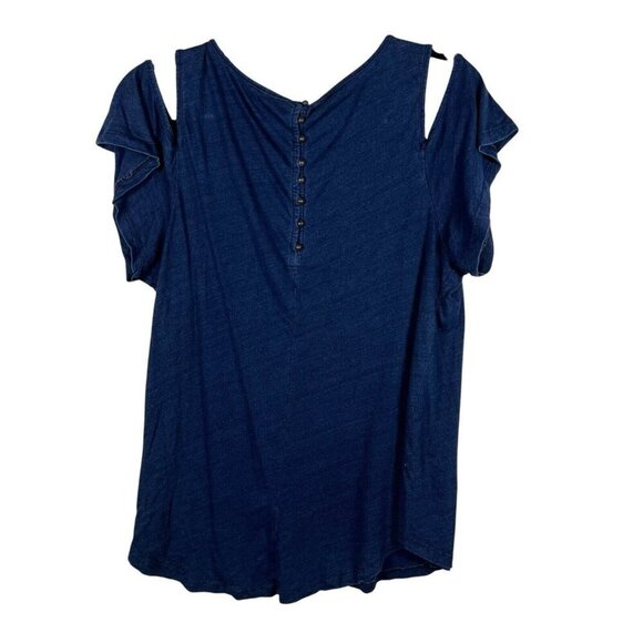 Lucky Brand Women Navy Blue & Red Embroidered Cold Shoulder Blouse Top Sz LARGE - Picture 3 of 11